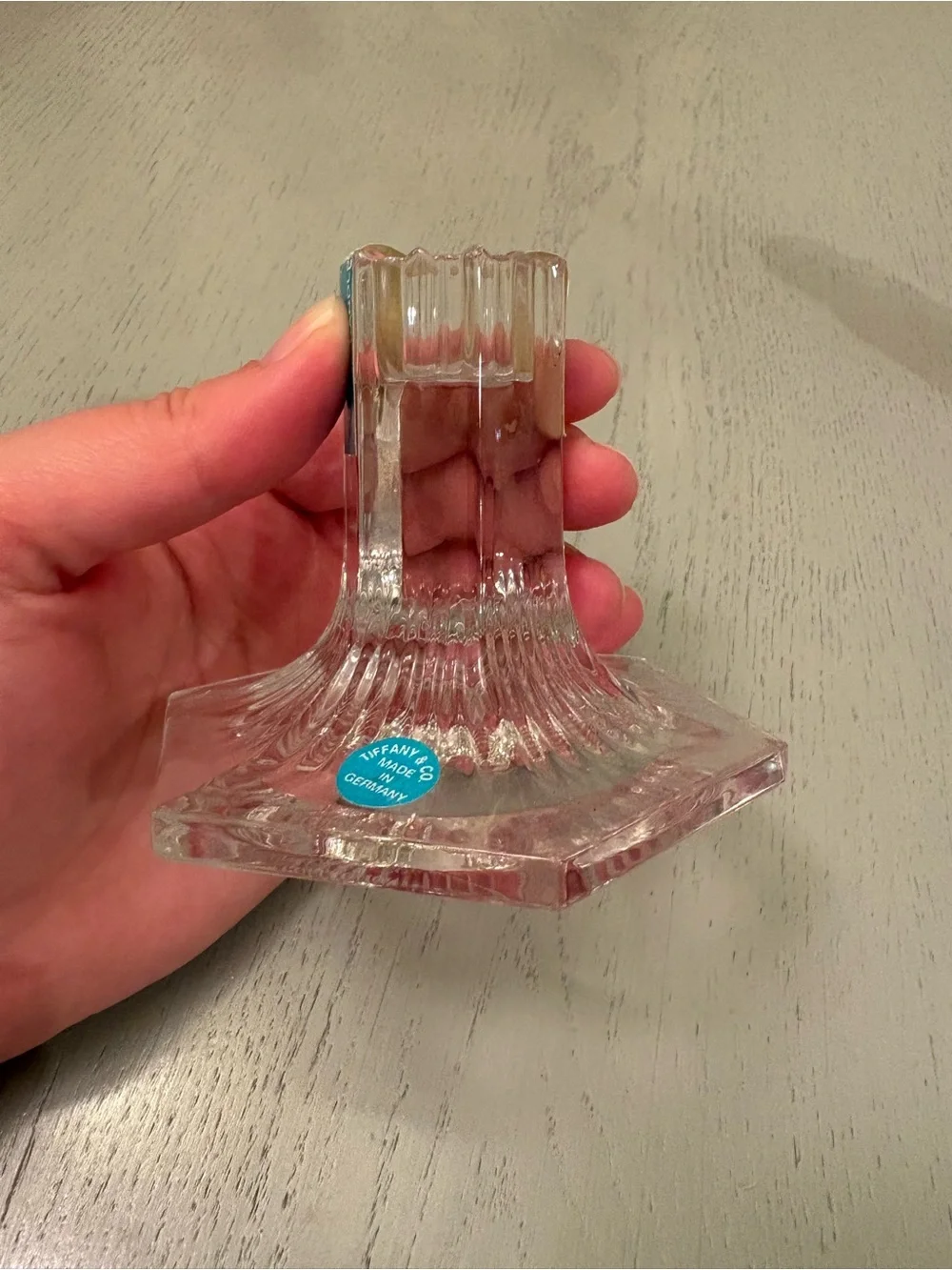 Tiffany & Co Crystal Taper Candlestick Holder Hexagonal Base Germany